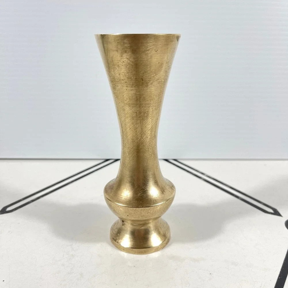 Vintage Solid Brass Bud Vase‎ Flared Rim Pedestal Base Gold Tone 5.5 Inch